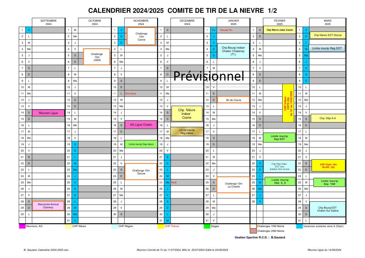 Calendrier previsionnel 2024 2025