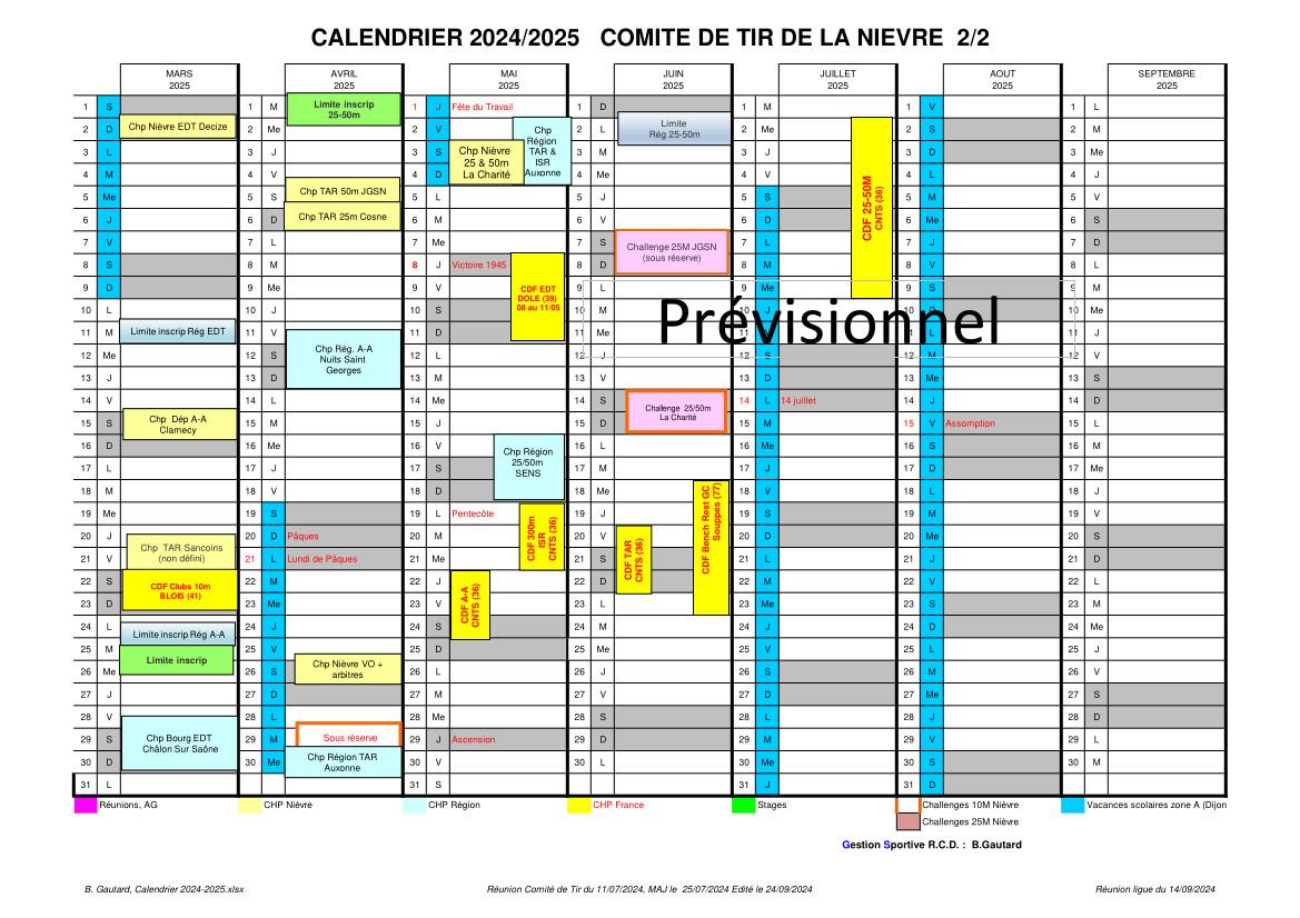 Calendrier previsionnel 2024 20252