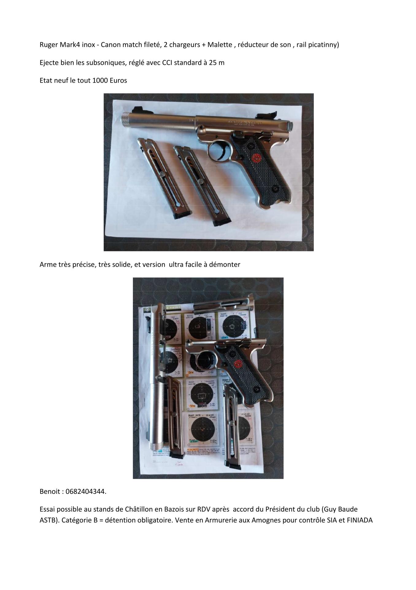 Ruger mark4 inox a vendre