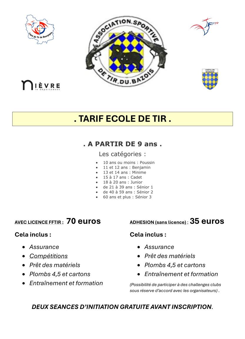 Tarif ecole de tir